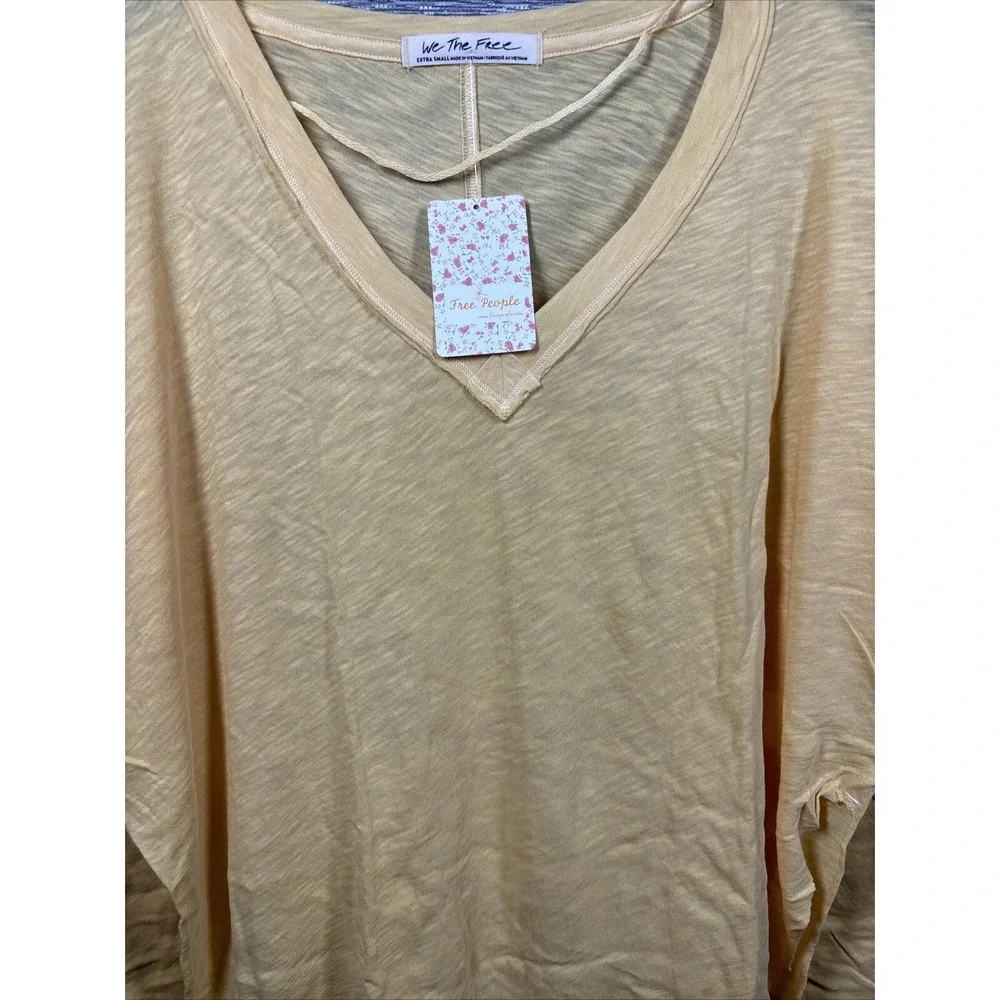 NEW Free People Women's On My Mind V-Neck Long Sleeve Shirt Camel/Yellow Size XS